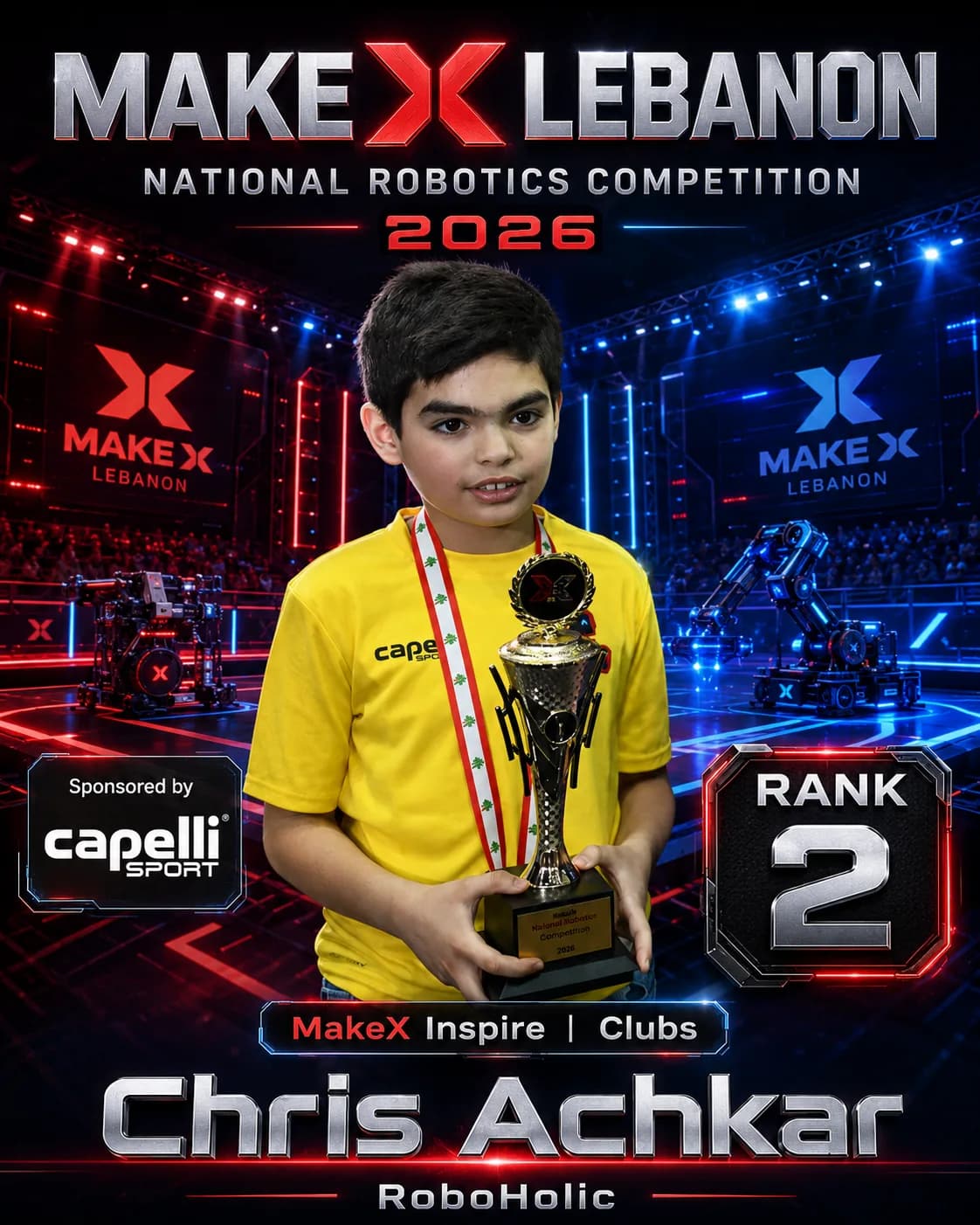 Rank 2 — Chris Achkar, RoboHolic · MakeX Inspire — Code Courier, Clubs, MakeX Lebanon 2026
