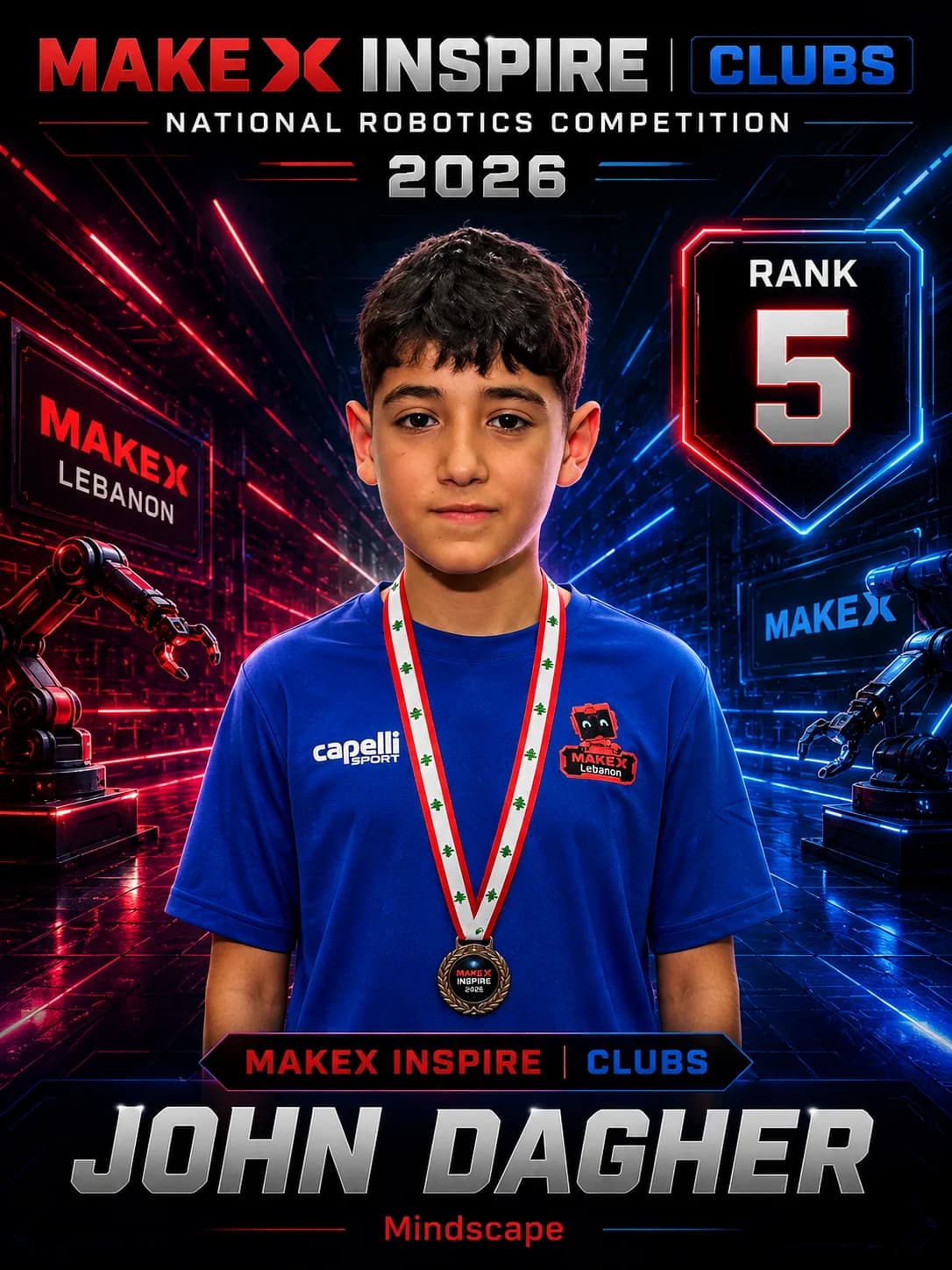Rank 5 — John Dagher, Mindscape · MakeX Inspire — Code Courier, Clubs, MakeX Lebanon 2026