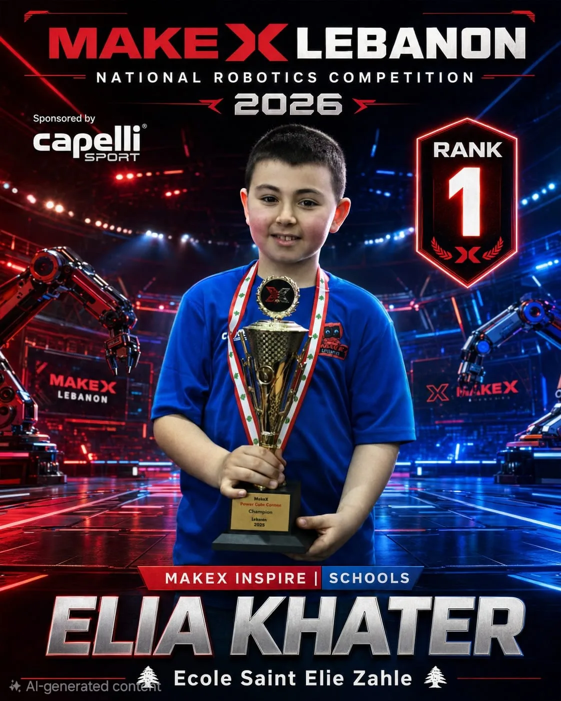 Rank 1 — Elia Khater, Ecole Saint Elie Zahle · MakeX Inspire — Code Courier, Schools, MakeX Lebanon 2026