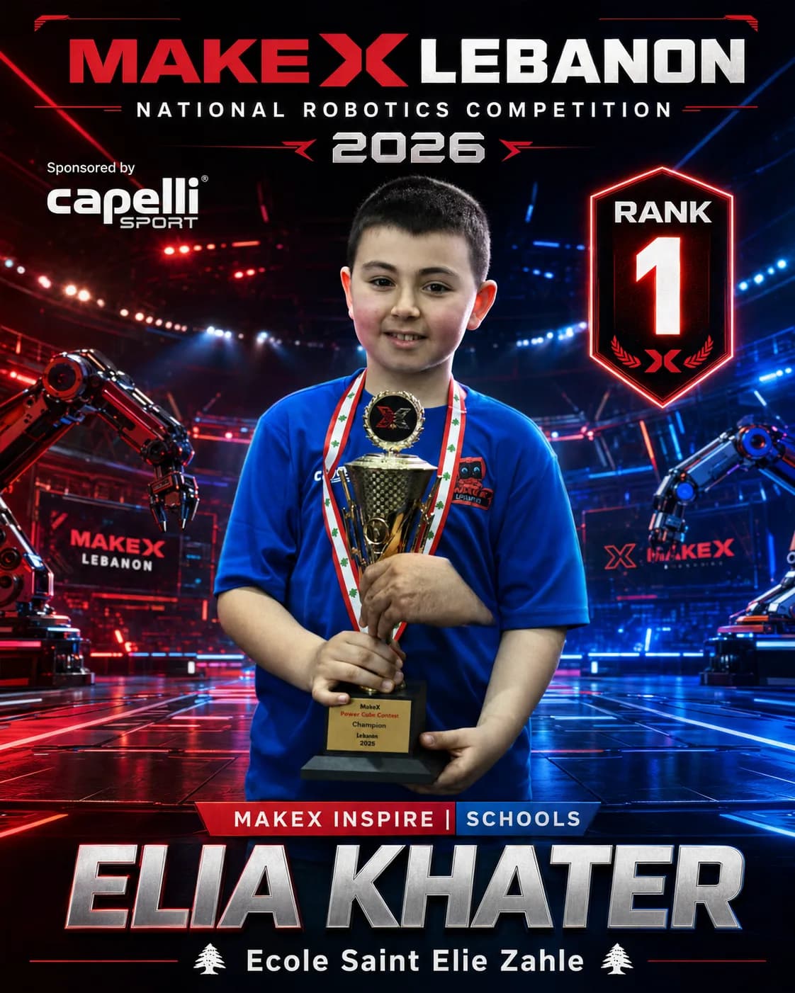 Rank 1 — Elia Khater, Ecole Saint Elie Zahle · MakeX Inspire — Code Courier, Schools, MakeX Lebanon 2026