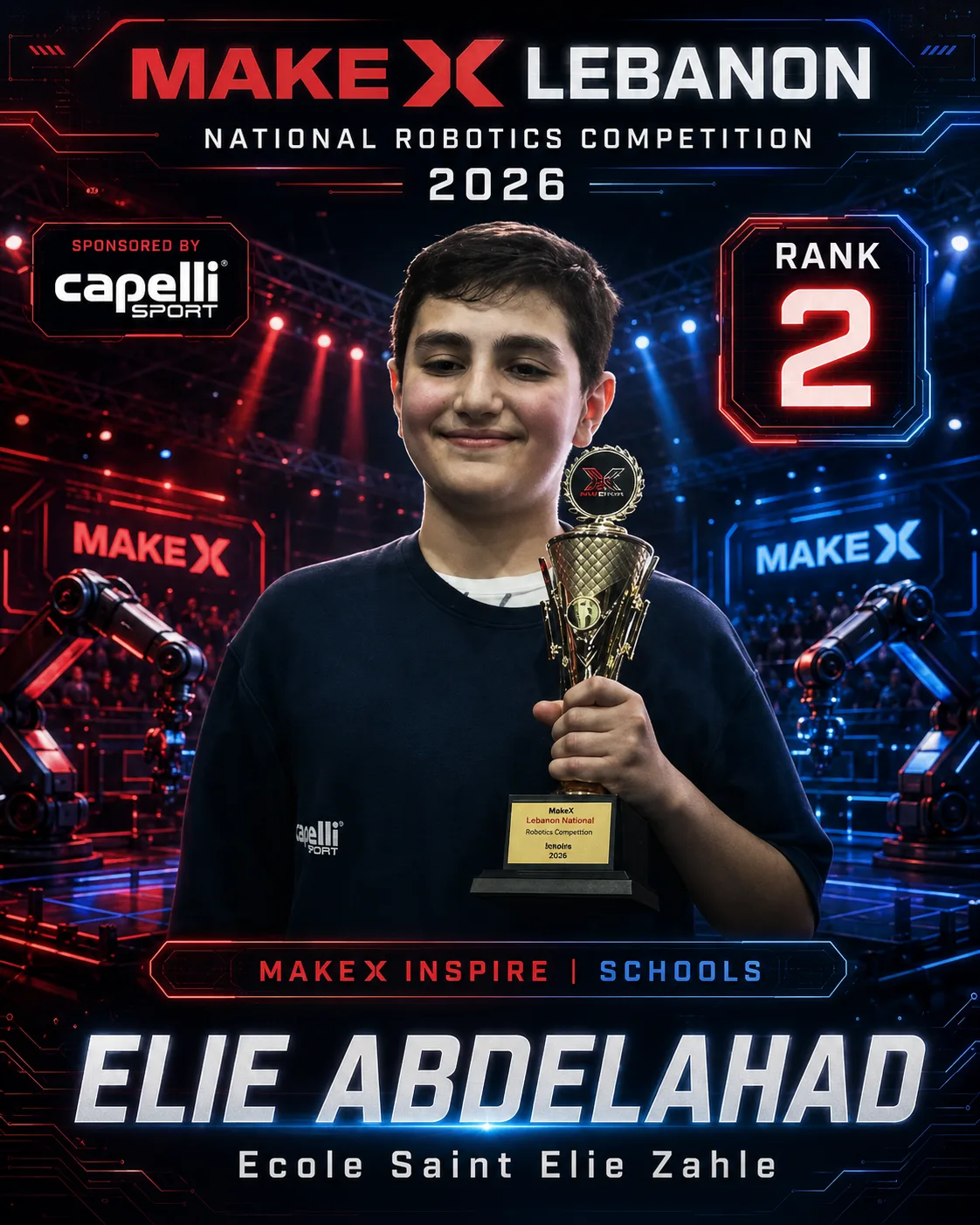 Rank 2 — Elie Abdelahad, Ecole Saint Elie Zahle · MakeX Inspire — Code Courier, Schools, MakeX Lebanon 2026