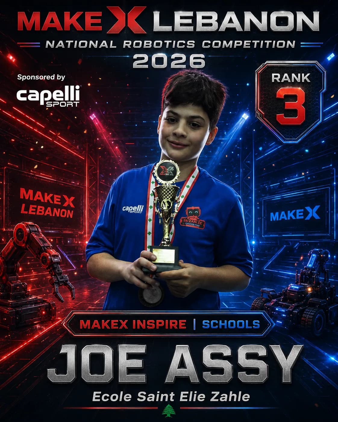 Rank 3 — Joe Assy, Ecole Saint Elie Zahle · MakeX Inspire — Code Courier, Schools, MakeX Lebanon 2026