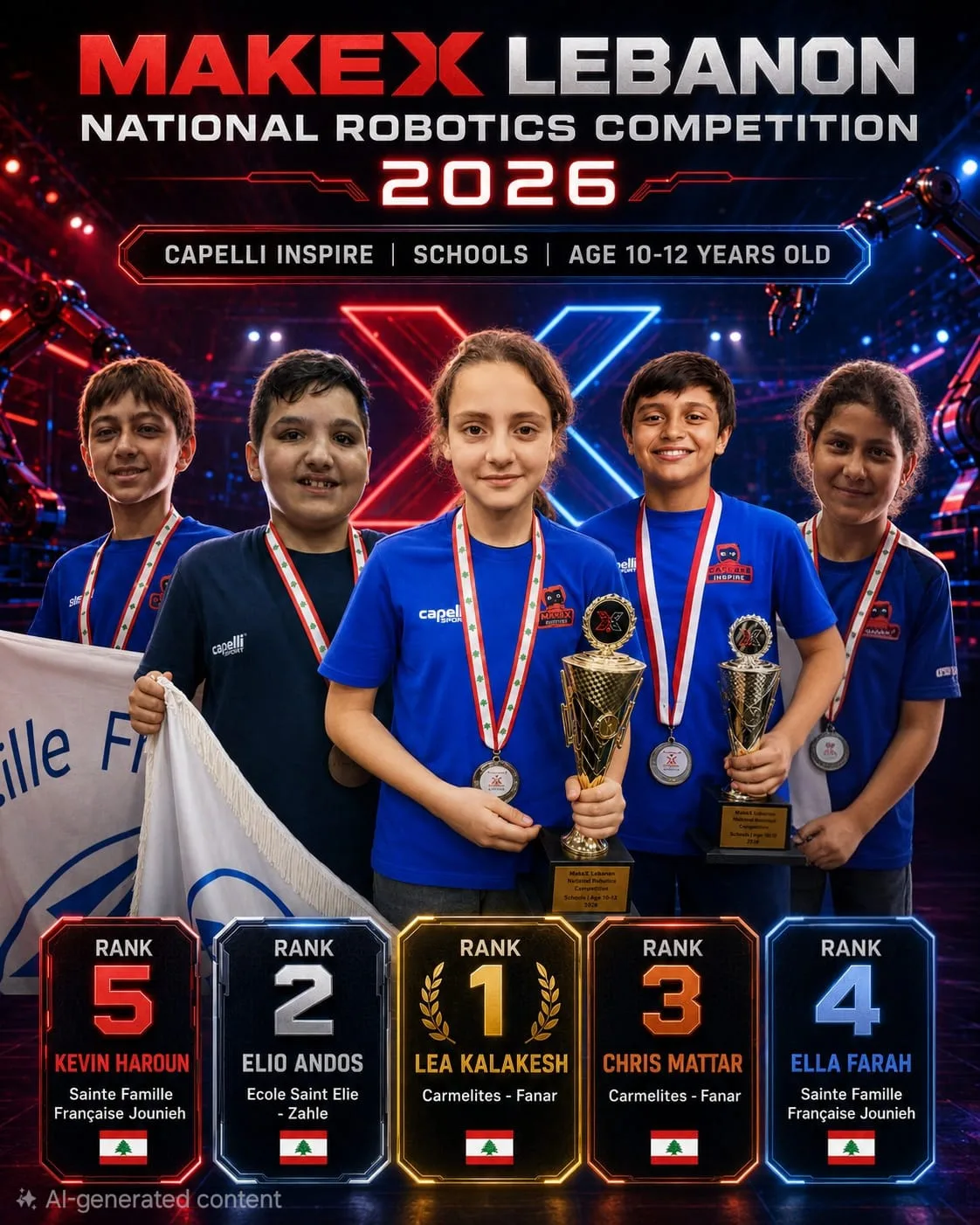 Capelli Inspire — Smart Logistics — Schools · ages 10–12, final standings, MakeX Lebanon 2026