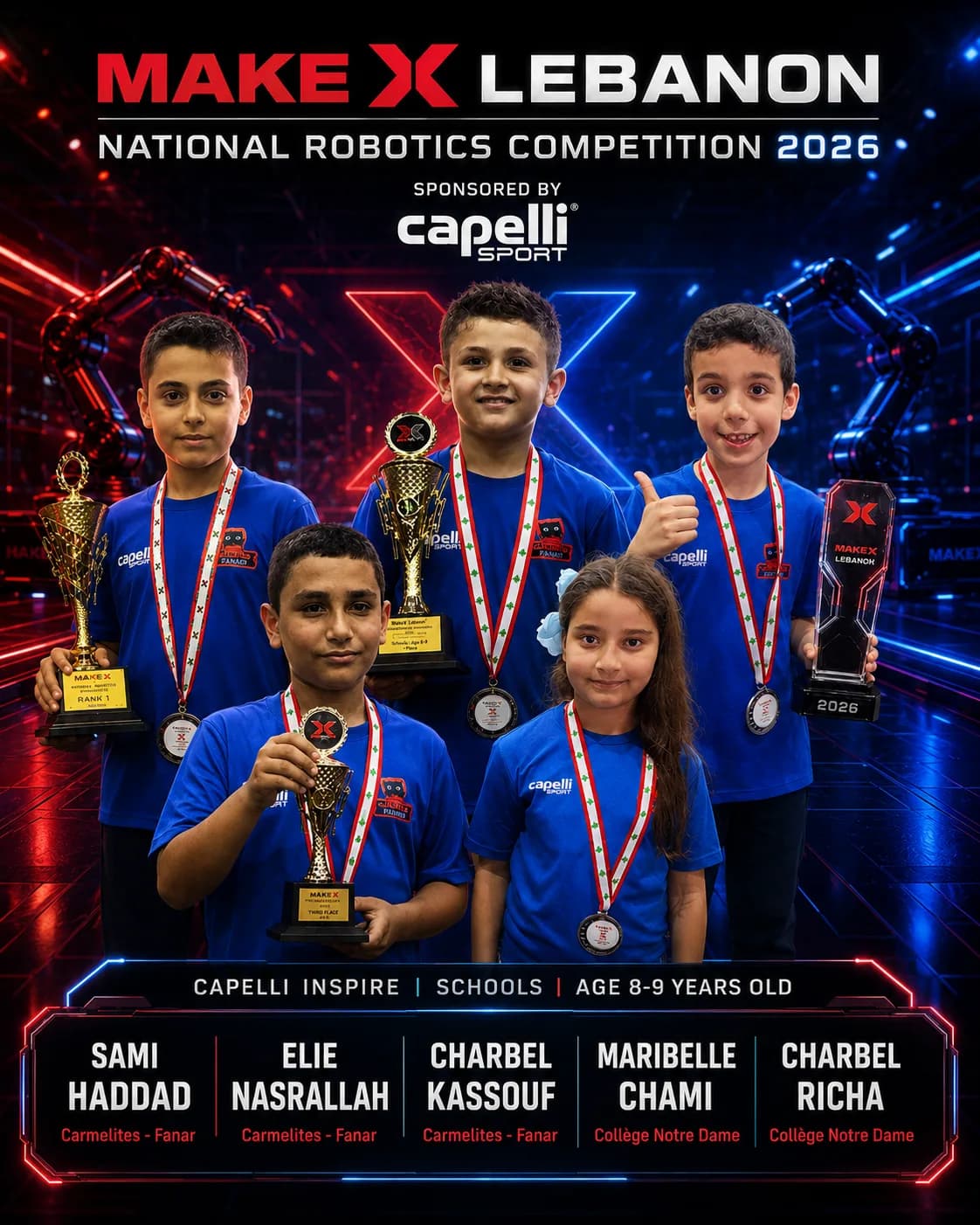 Capelli Inspire — Smart Logistics — Schools · ages 8–9, final standings, MakeX Lebanon 2026