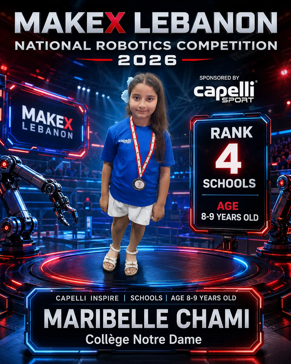 Rank 4 — Maribelle Chami, Collège Notre Dame · Capelli Inspire — Smart Logistics, Schools · ages 8–9, MakeX Lebanon 2026