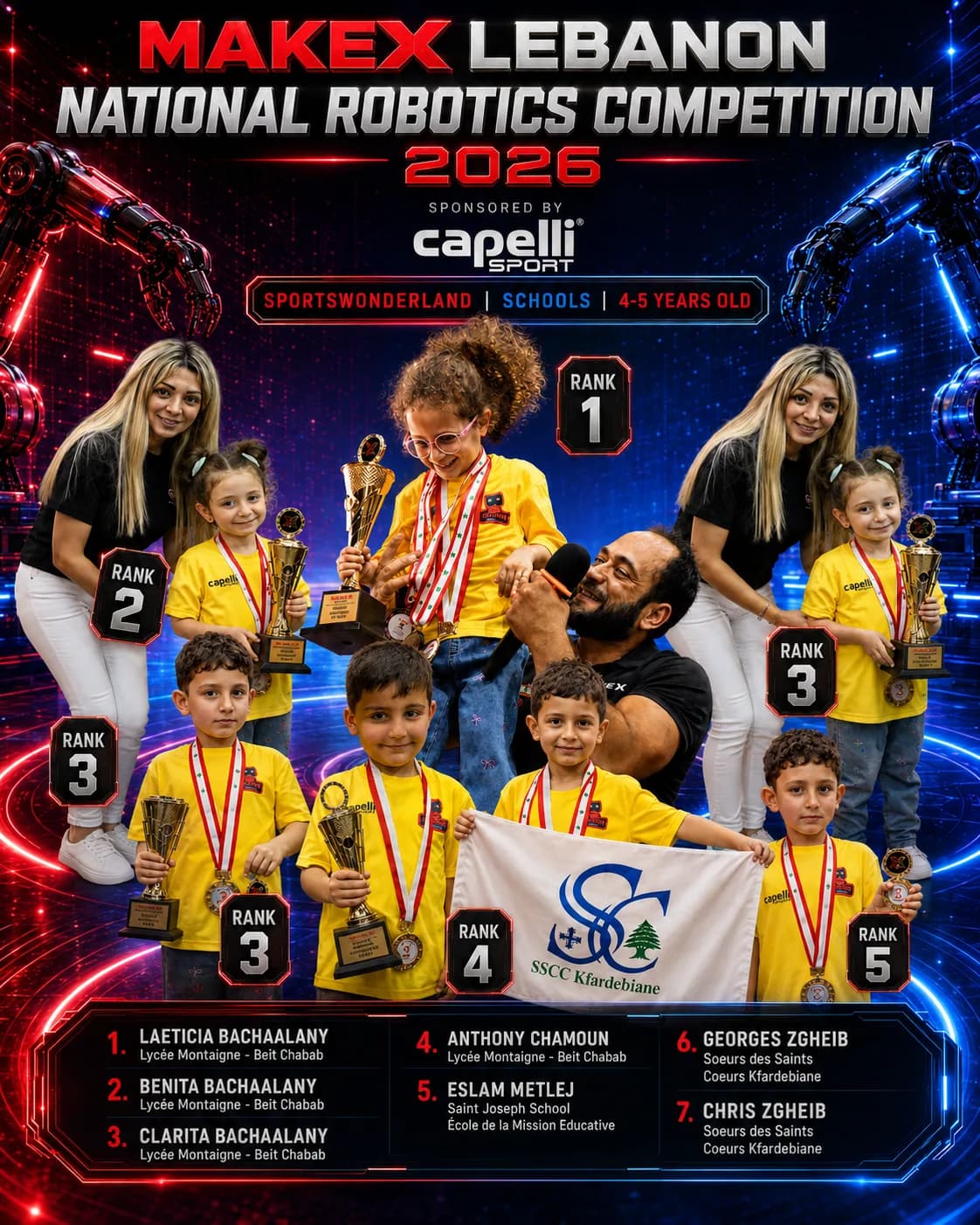 Capelli SportsWonderland — Schools · ages 4–5, final standings, MakeX Lebanon 2026